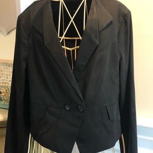 Bebe cropped blazer with leather buttons